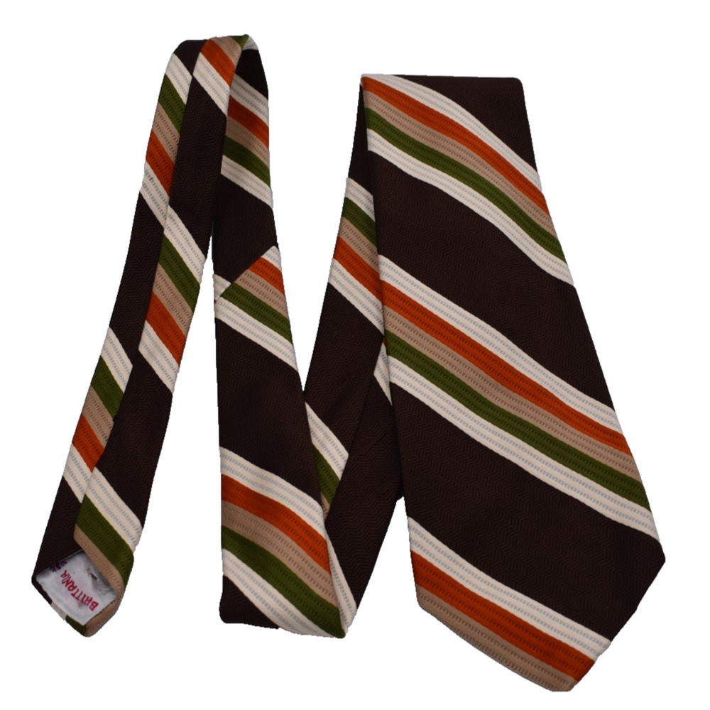 Vtg 1970s Wide Neck Tie - Diagonal Brown Striped Necktie Brittania Harry Styles